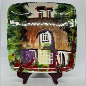Lillian Vernon Square Plate with Painting of House Made to Hang on Wall